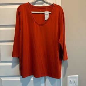 J. Jill Scoop Neck 3/4 Sleeve Top in Rust 2X